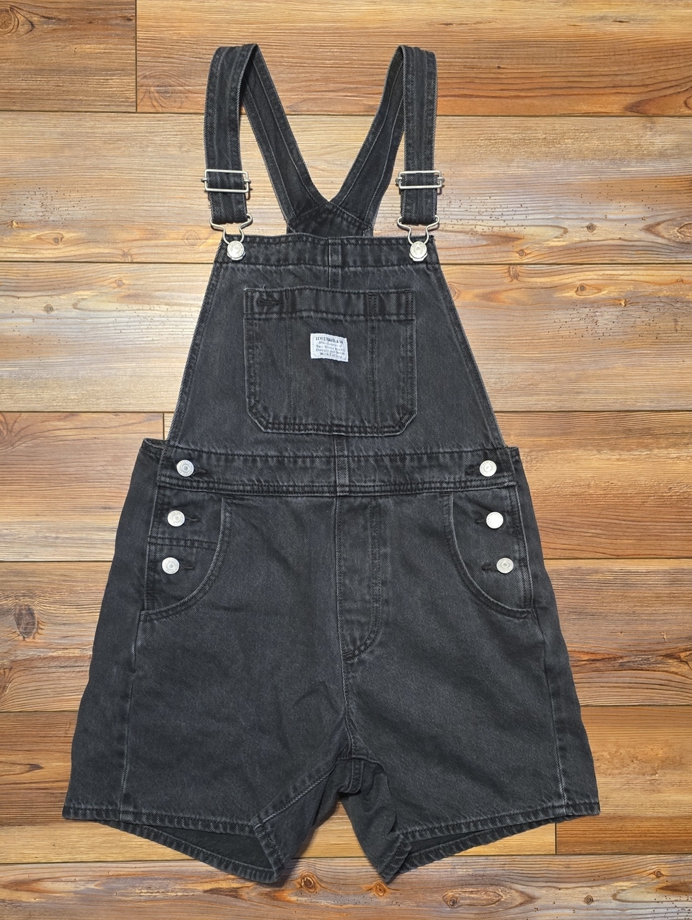 Levis Washed Black Denim Short Overalls XS, NWOT!